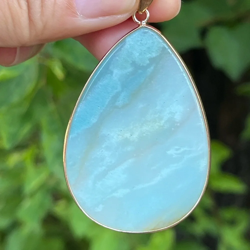 Gold plated stainless steel‎ Carribeean Calcite pendant 1438